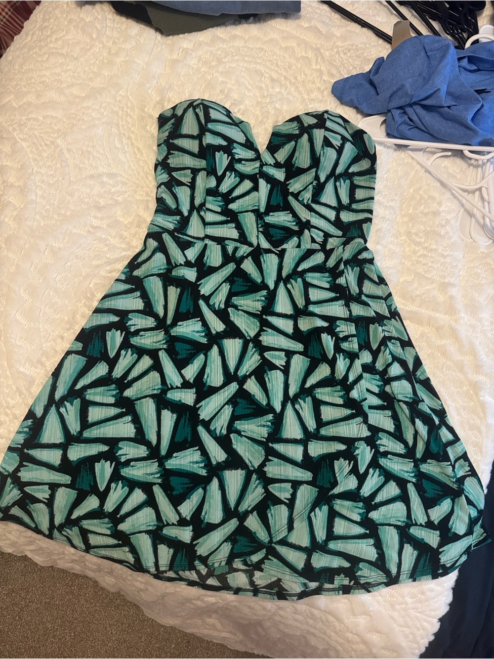 Candie's Strapless Teal and Black Patterned Midi Dress